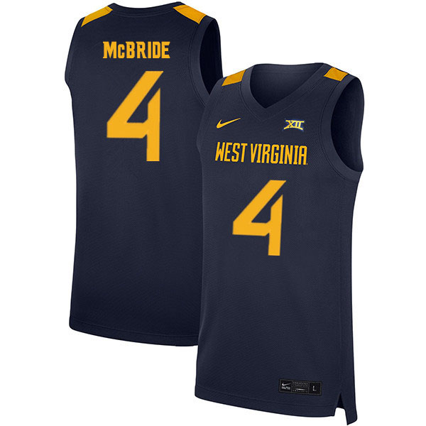 2020 Men #4 Miles McBride West Virginia Mountaineers College Basketball Jerseys Sale-Navy
